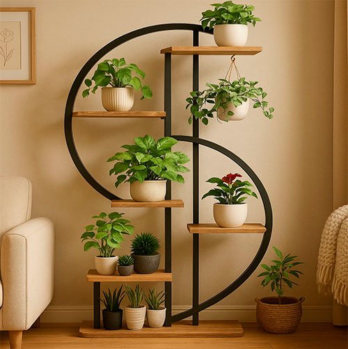 Estantería de pie en espiral con estantes de madera — MAHUA