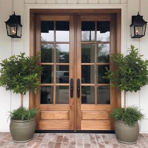 Puerta doble de madera con paños de vidrio estilo francés — MAHUA